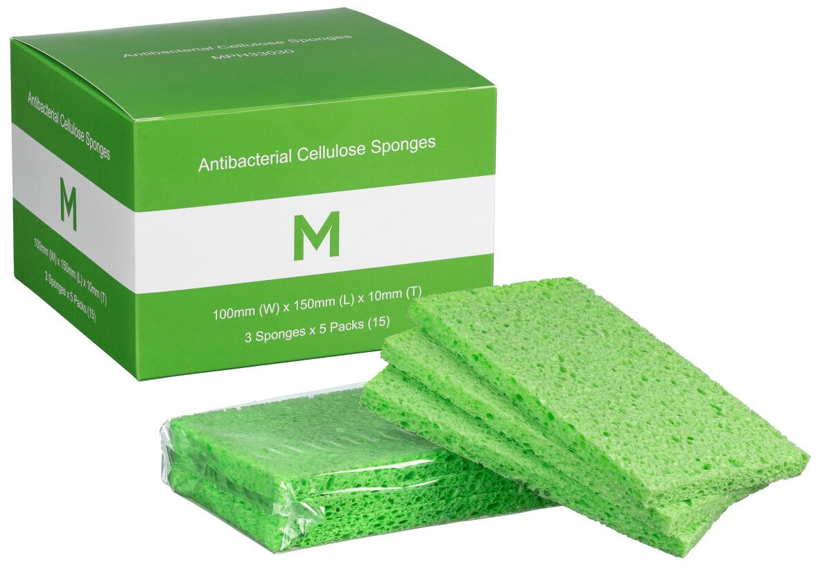 Antibacterial Cellulose Sponges - Green, 100mm x 150mm x 10mm, 3 Pieces (120)