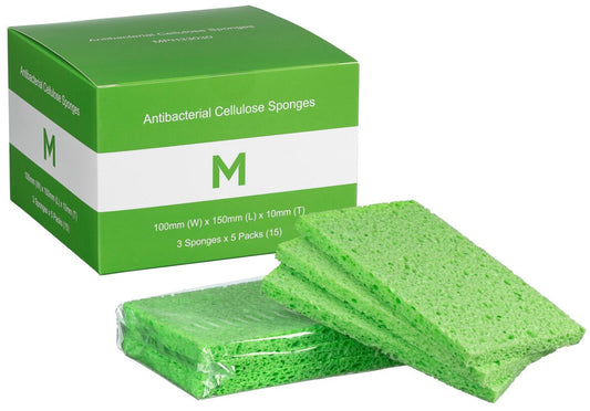 Antibacterial Cellulose Sponges - Green, 100mm x 150mm x 10mm, 3 Pieces (120)