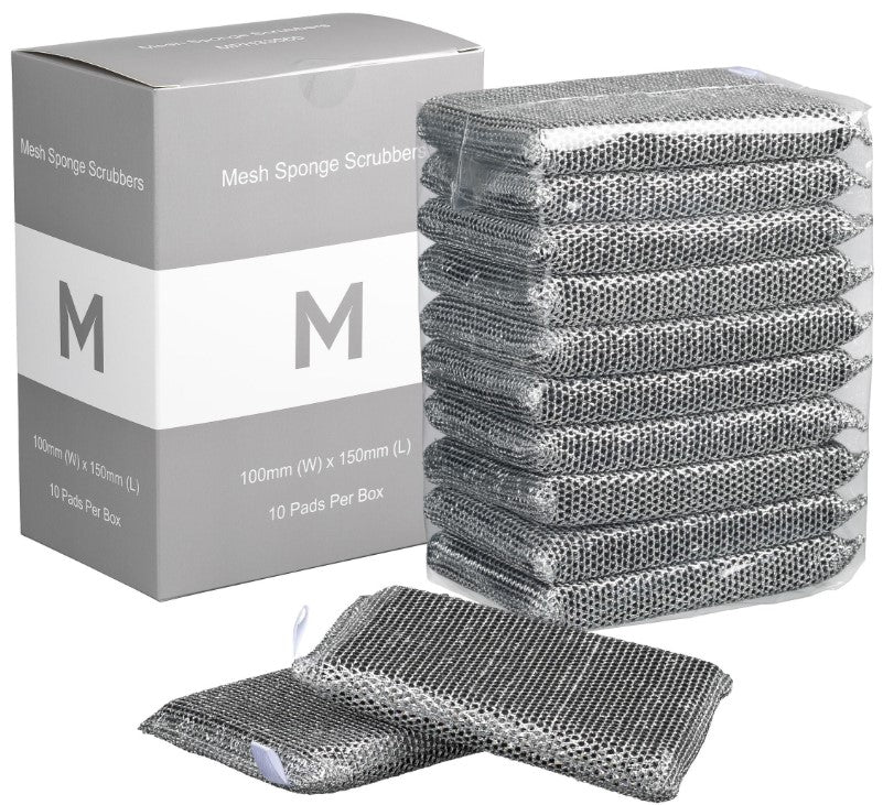 Mesh Sponge Scrubbers - Silver/Black, 100mm x 150mm x 20mm (40)