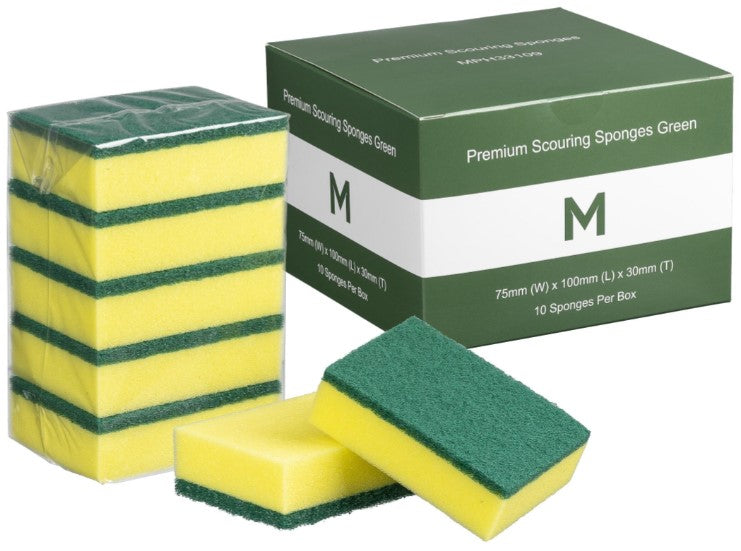 Premium Scouring Sponges - Yellow/Green, 75mm x 100mm x 30mm (80) *Half Size