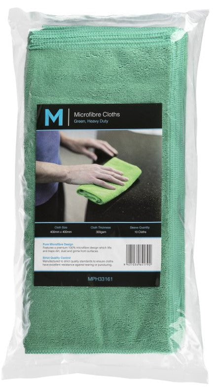 Microfibre Cloths - Green, 400mm x 400mm, 300gsm (10)