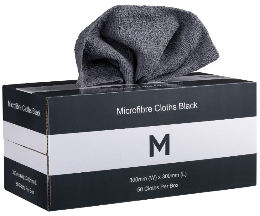 Dispenser Microfibre Cloths - Black, 300mm x 300mm, 185gsm (50)