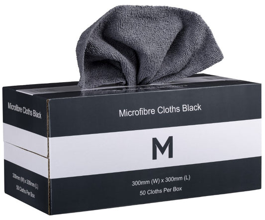 Dispenser Microfibre Cloths - Black, 300mm x 300mm, 185gsm (50)
