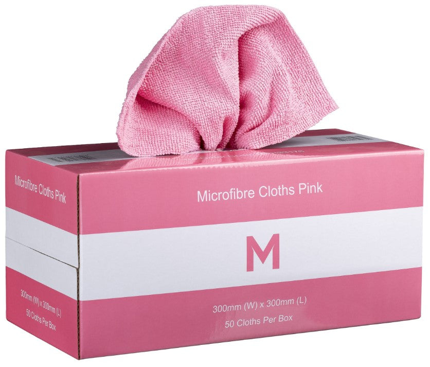 Dispenser Microfibre Cloths - Pink, 300mm x 300mm, 185gsm (50)