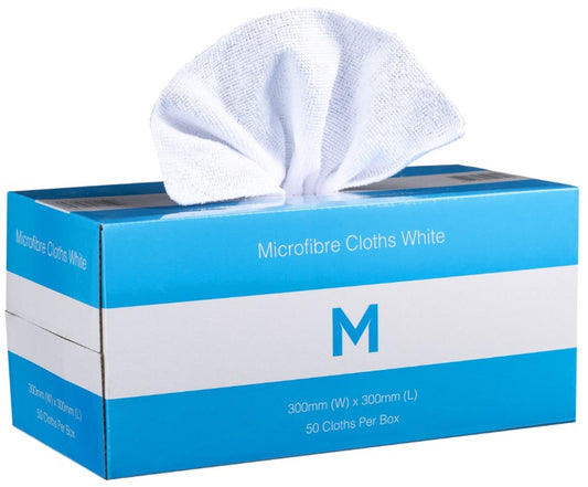 Dispenser Microfibre Cloths - White, 300mm x 300mm, 185gsm (50)
