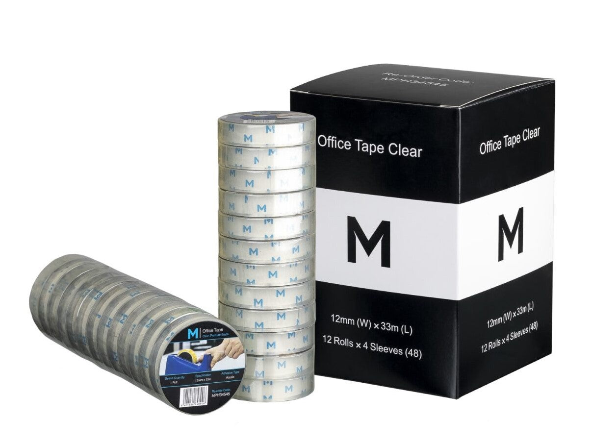 Acrylic Office Tape - Clear, 12mm x 33m x 45mu, 25.4mm Core (192) *Small Core
