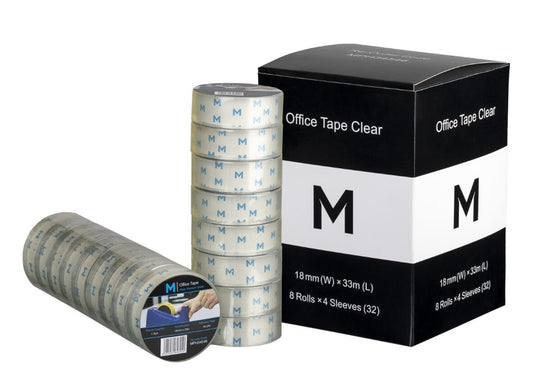 Acrylic Office Tape - Clear, 18mm x 33m x 45mu, 25.4mm Core (128) *Small Core