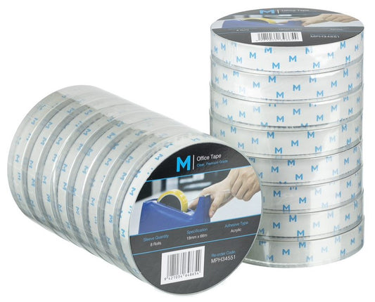 Acrylic Office Tape - Clear, 18mm x 66m x 45mu, 76.2mm Core (96) *Large Core