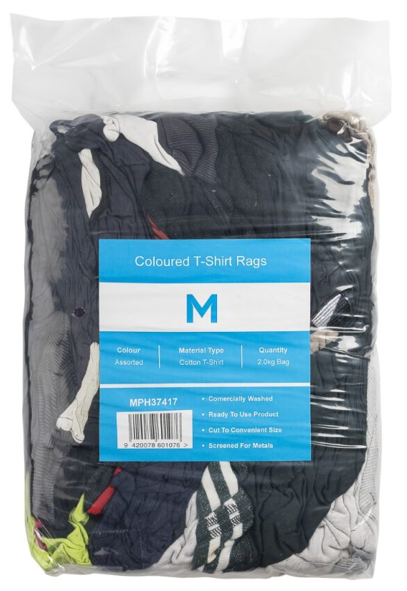 Coloured T-Shirt Rags - Assorted, 2.0kg Compressed Bag (1) *A Grade Quality