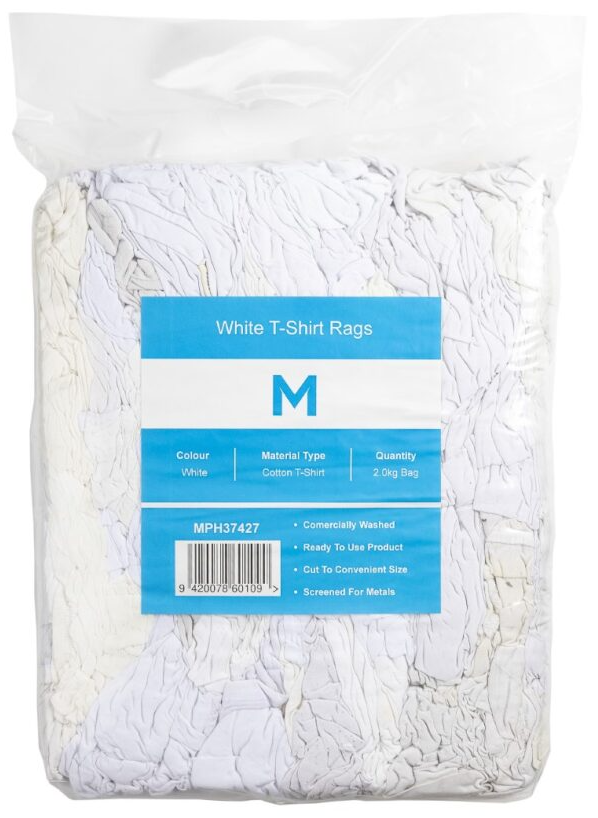 White T-Shirt Rags - White, 2.0kg Compressed Bag (1) *A Grade Quality