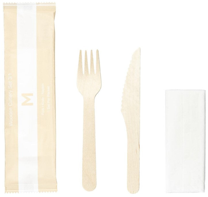 Wooden Cutlery Set 3/1 - Natural, Fork/Knife/Napkin, FSC 100%® (400)