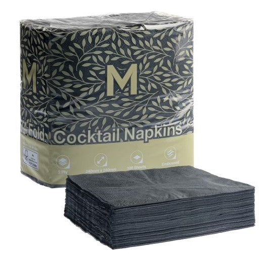 Cocktail Napkins 1/4 Fold - Black, 240mm x 240mm, 2 Ply, FSC Mix® (2000)
