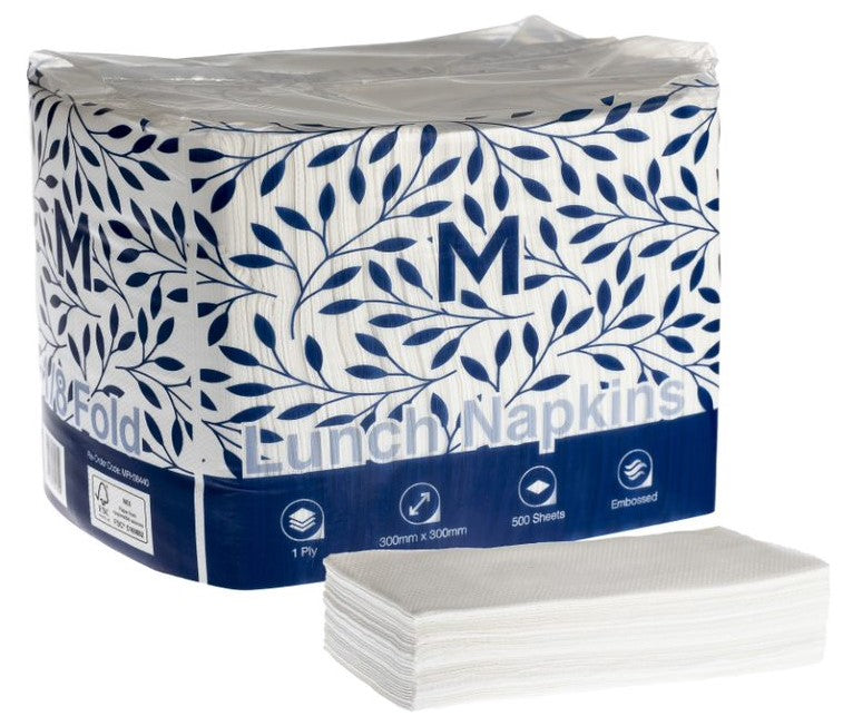 Lunch Napkins 1/8 Fold - White, 300mm x 300mm, 1 Ply, FSC Mix® (3000)