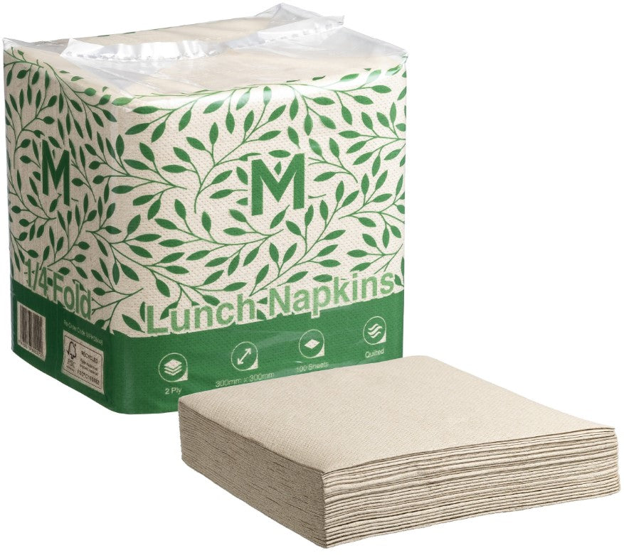 Quilted Lunch Napkins 1/4 Fold - Brown, 300mm x 300mm, 2 Ply, FSC Recycled® (1200)