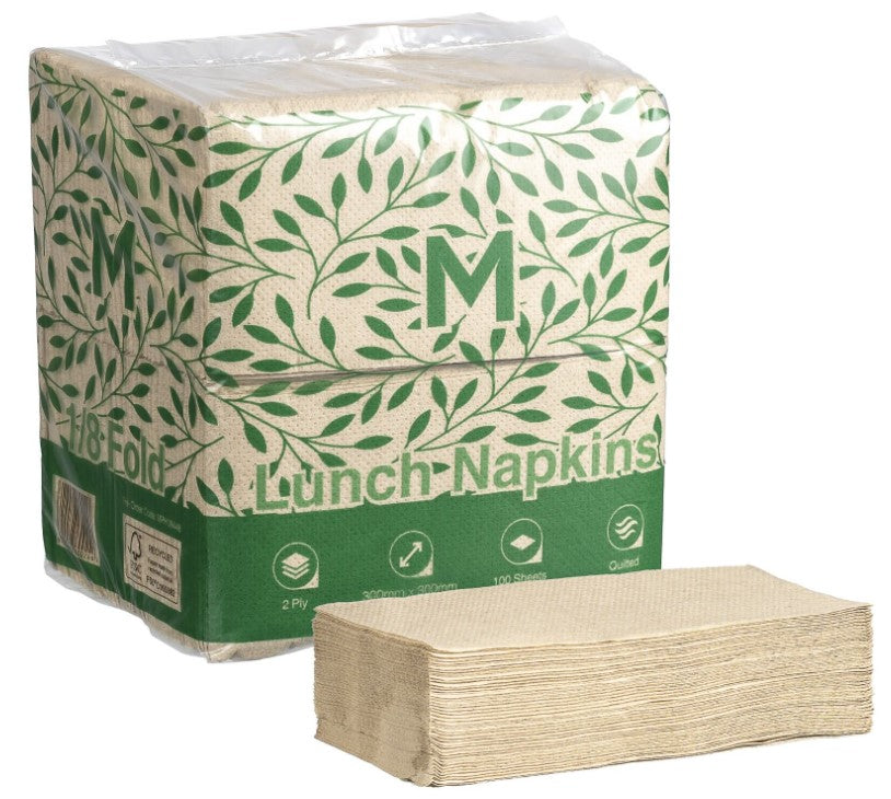 Quilted Lunch Napkins 1/8 Fold - Brown, 300mm x 300mm, 2 Ply, FSC Recycled® (1200)