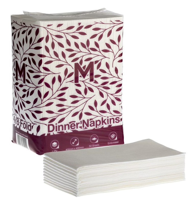 Airlaid Dinner Napkins 1/8 Fold - White, 400mm x 400mm, 1 Ply, FSC Mix® (500)