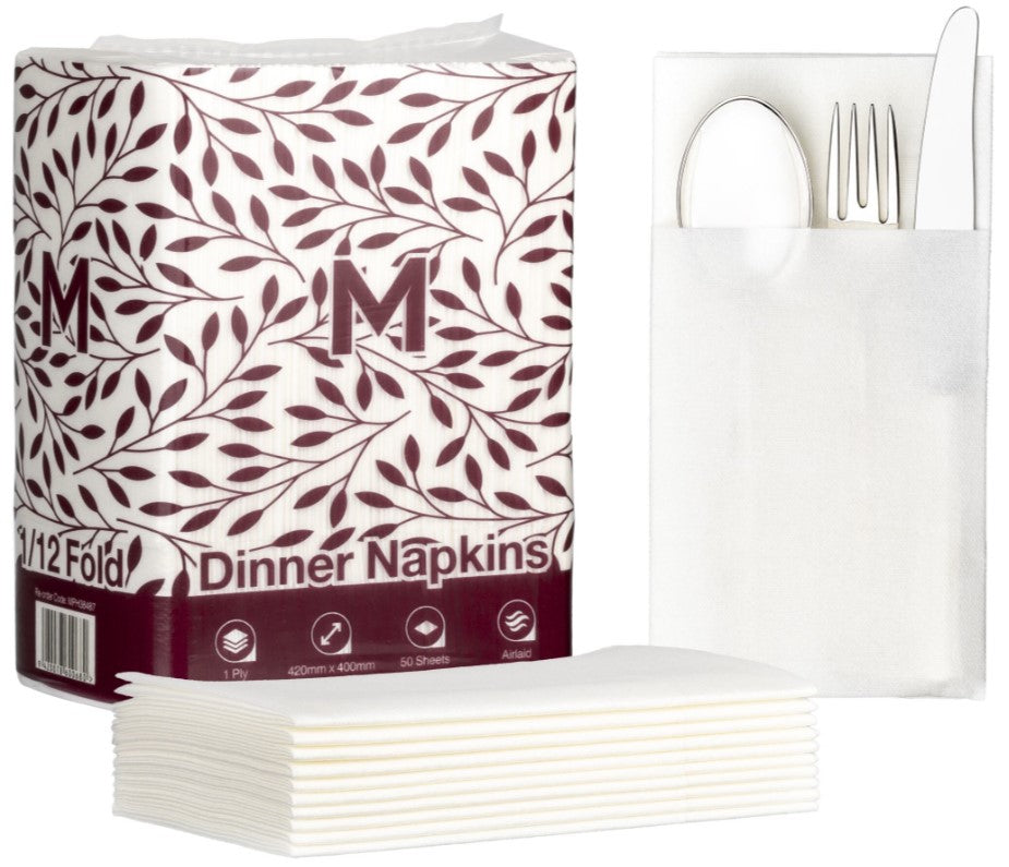 Airlaid Dinner Napkins Pocket Fold - White, 420mm x 400mm, 1 Ply, FSC Mix® (500)
