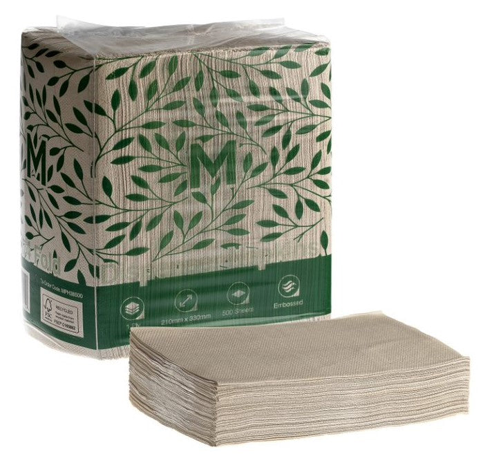 Dispenser Napkins - Brown, 210mm x 330mm, 1 Ply, FSC Recycled® (6000)