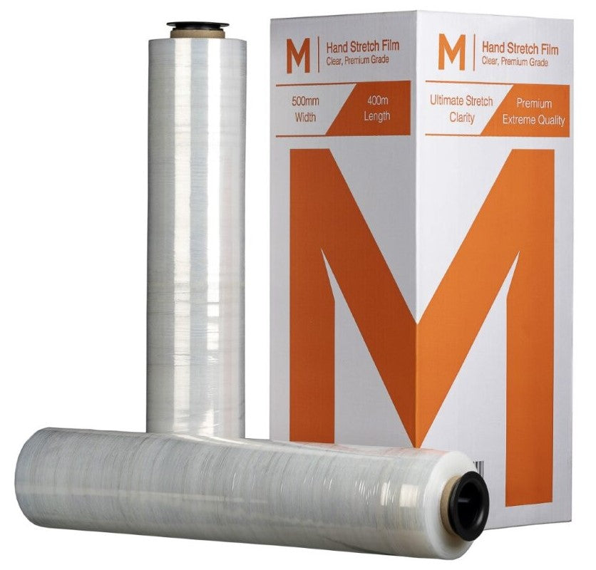 Cast Hand Stretch Film - Clear, 500mm x 400m x 17mu (4) + 4 Free End Caps
