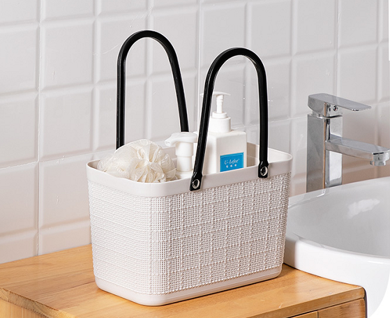 Linen patterns white Shopping basket with handl...