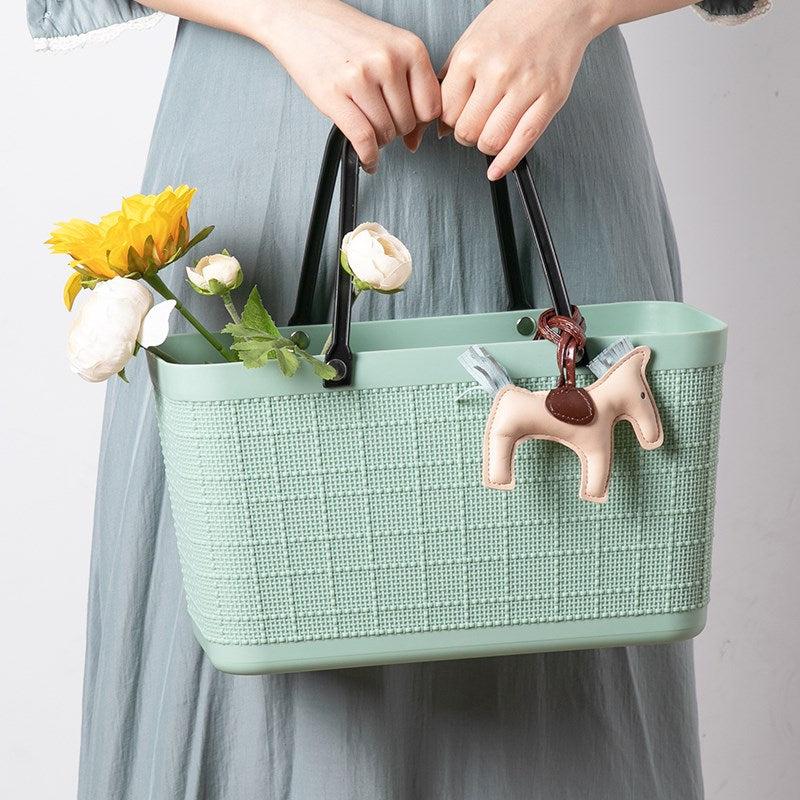 Linen patterns Green Shopping basket with handl...