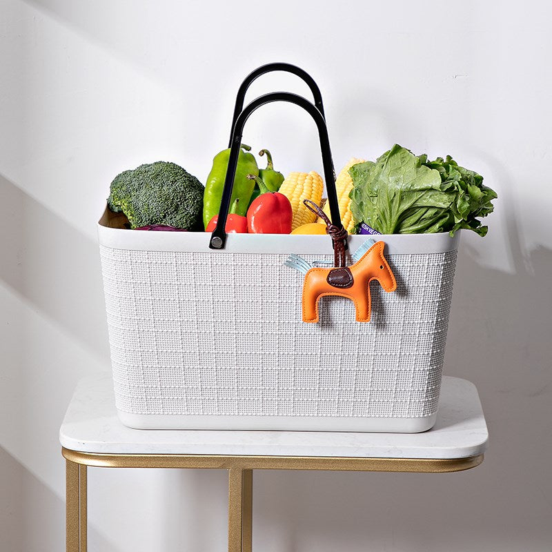 Linen patterns white Shopping basket with handl...