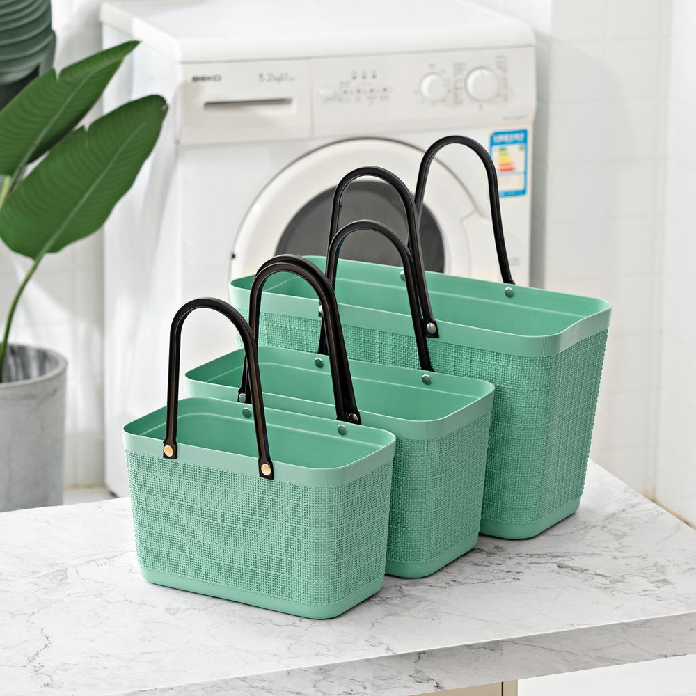 Linen patterns Green Shopping basket with handl...