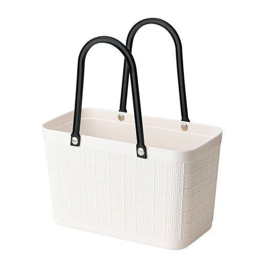 Linen patterns white Shopping basket with handl...