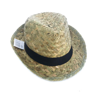 Flax/Seagrass Fedora Hat Black Band