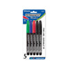 BAZIC Asst. Colors Fine Tip Permanent Markers w/ Pocket Clip (5/Pack) (Product Of USA)