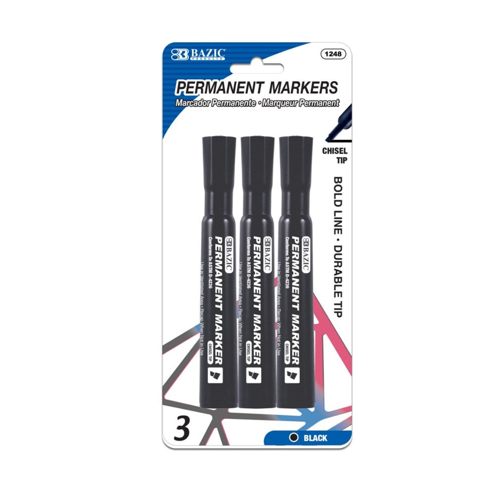 BAZIC Black Chisel Tip Permanent Markers (Product of USA)