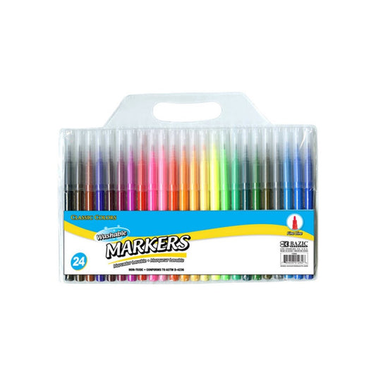 BAZIC 24 Classic Colors Fine Line Washable Markers (Product of USA)