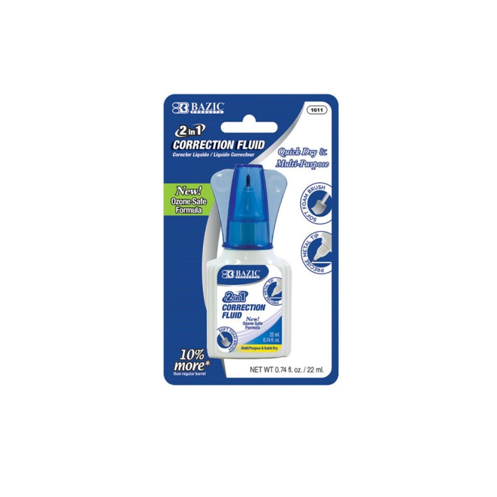 BAZIC 0.74 FL OZ (22 mL) 2 in 1 Correction w/ Foam Brush Applicator & Pen Tip (Product Of USA)