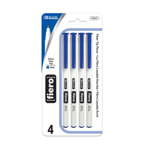 BAZIC Fiero Blue Fiber Tip Fineliner Pen (4/Pack) (Product Of USA)