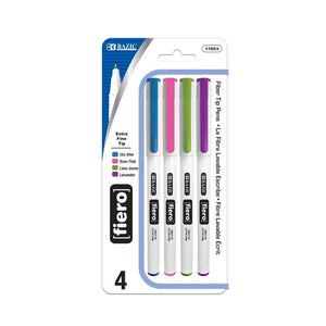 BAZIC Fiero Fancy Color Fiber Tip Fineliner Pen (4/Pack) (Product of USA)