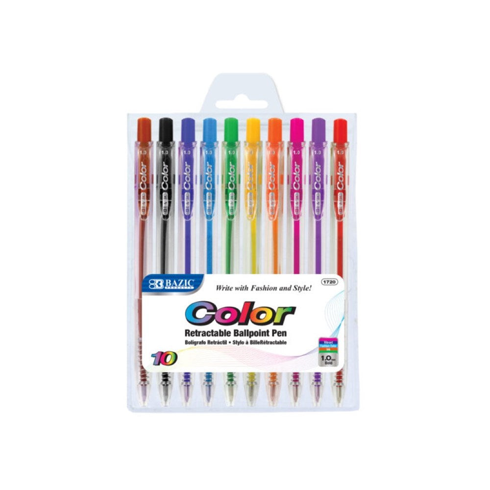 BAZIC 10 Color Retractable Pen (Product Of USA)