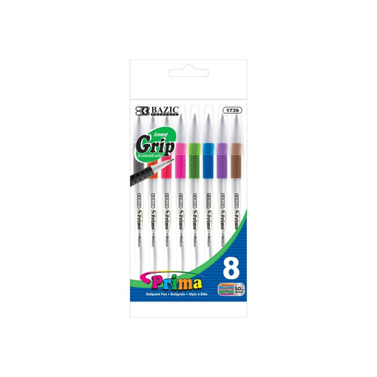 BAZIC 8 Color Prima Stick Pen w/ Cushion Grip (Product of USA)