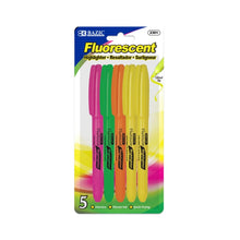 Load image into Gallery viewer, BAZIC Pen Style Fluorescent Highlighter w/ Pocket Clip (5/Pack) (Product of USA)
