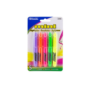 BAZIC Mini Fluorescent Highlighter w/ Cap Clip (5/Pack) (Product of USA)A