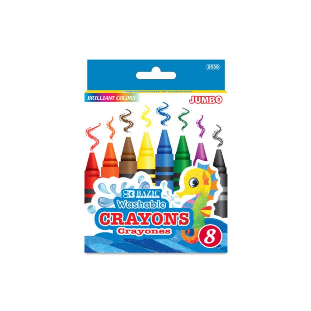 BAZIC 8 Color Washable Premium Jumbo Crayons (Product Of USA)