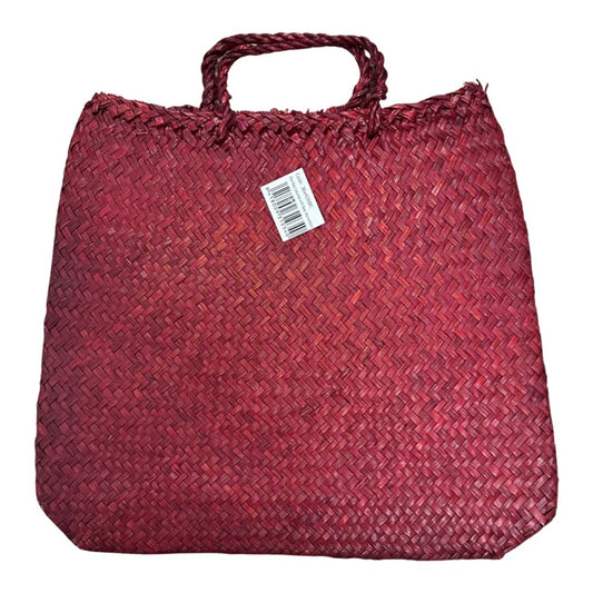 Flax/Seagrass Kete Bag with Base 36x42cm - Red