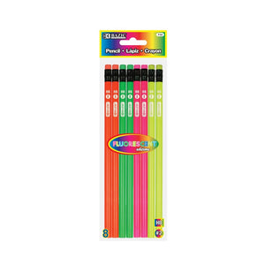 BAZIC Fluorescent Wood Pencil w/ Eraser (8/pack) (Product of USA)