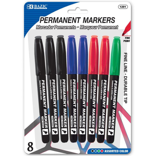 BAZIC Assorted Colors Fine Tip Permanent Markers w/ Pocket Clip (Product of USA)