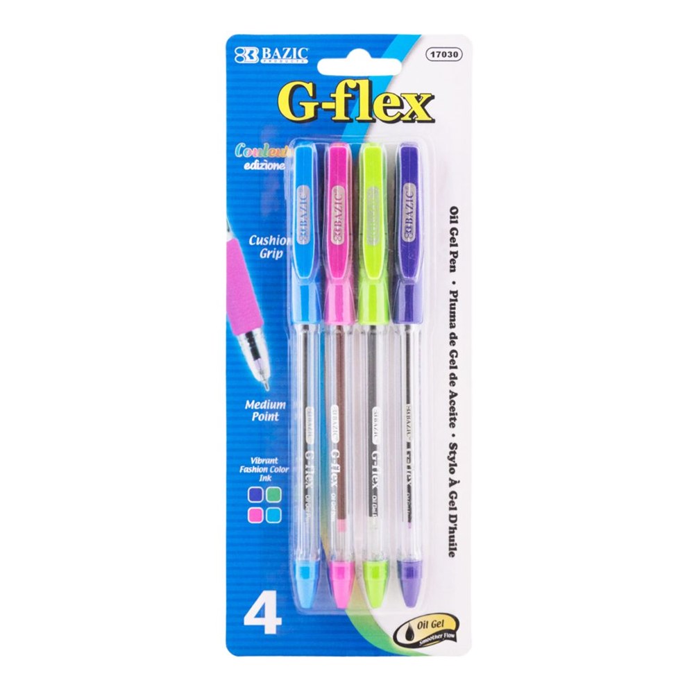 BAZIC 4 Color G-Flex Oil-Gel Ink Pen w/ Cushion Grip (Product of USA)