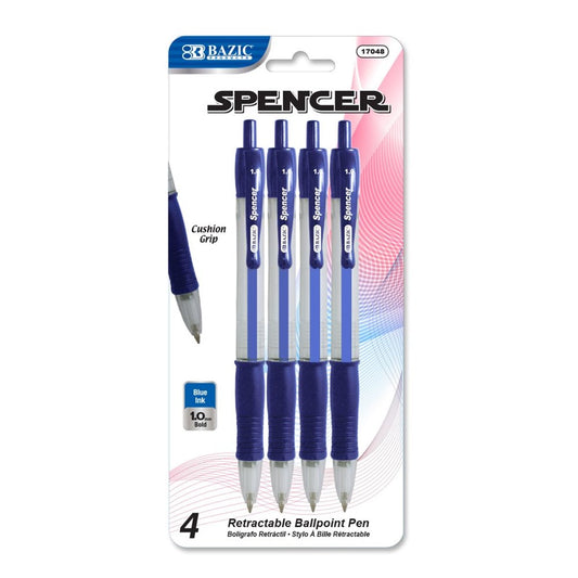 BAZIC Spencer Blue Retractable Pen w/ Cushion Grip (Product of USA)