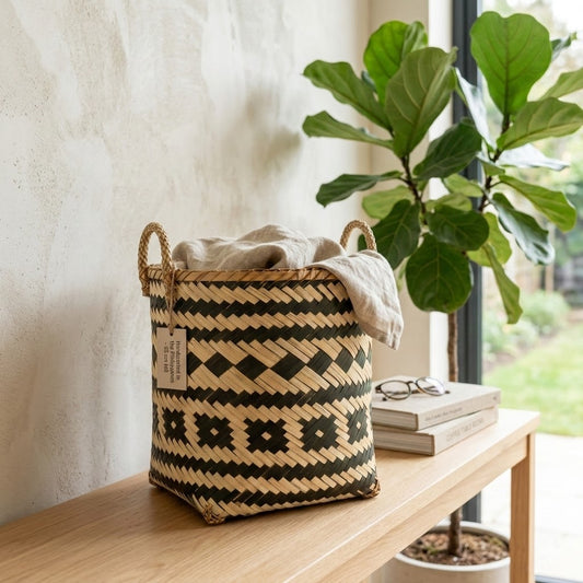 Hand Woven Storage Basket W/Handle - 35cmx35cm