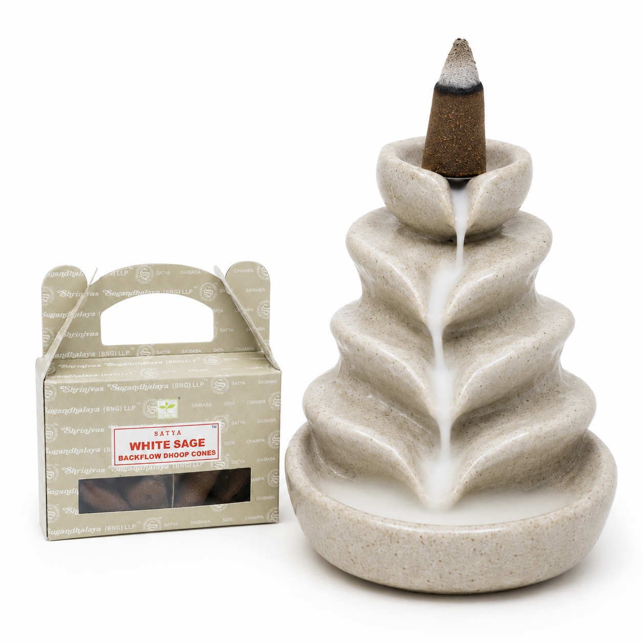 Satya Backflow Dhoop Cones - White Sage (24 cones)