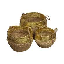 Load image into Gallery viewer, Seagrass Planter Baskets - Set Of 3 Gold
