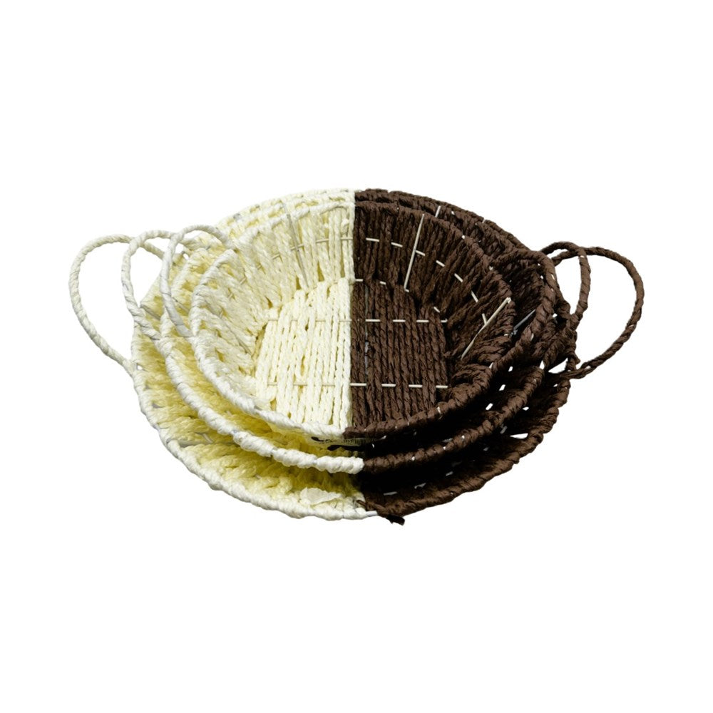 Handmade Paper Thread Basket With Handle- Round (L)