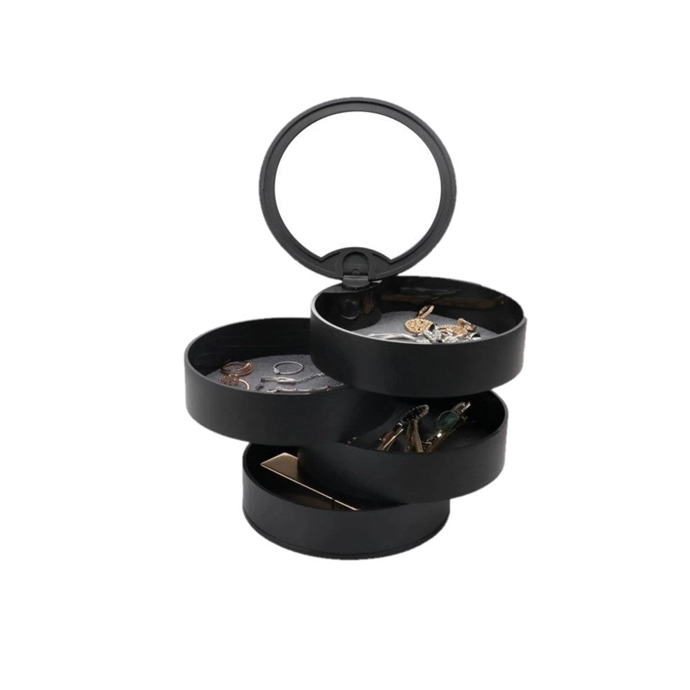 Rotating Round Jewellery box - 4 Tier Black
